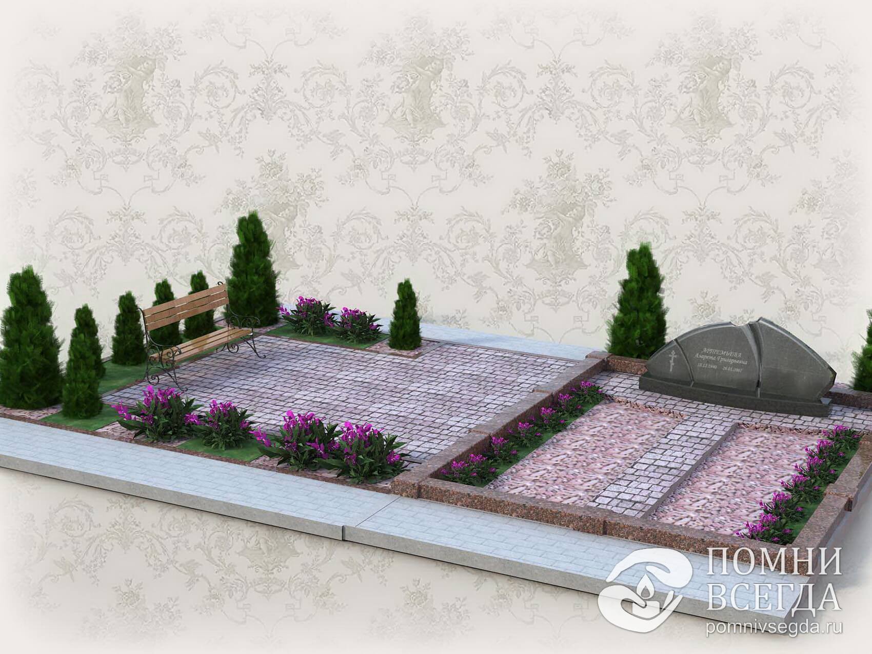 3D модель места захоронения с низким надгробьем на одного покойного
