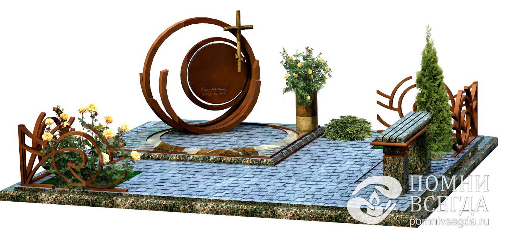 Круглое надгробье сложной формы с фигурой креста в правой части