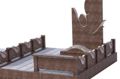 Гранитный памятник сложной формы и покрытие участка бетонной плиткой