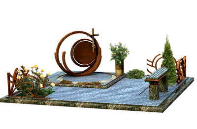 Круглое надгробье сложной формы с фигурой креста в правой части