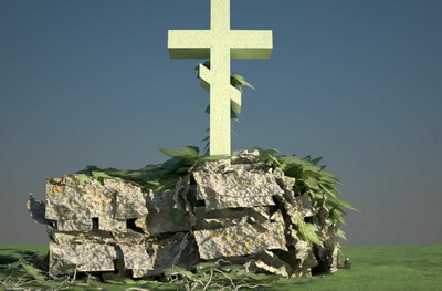 Вертикальный мраморный крест на сложном резном основании