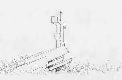 Вертикальный памятник в форме креста со сложным основанием
